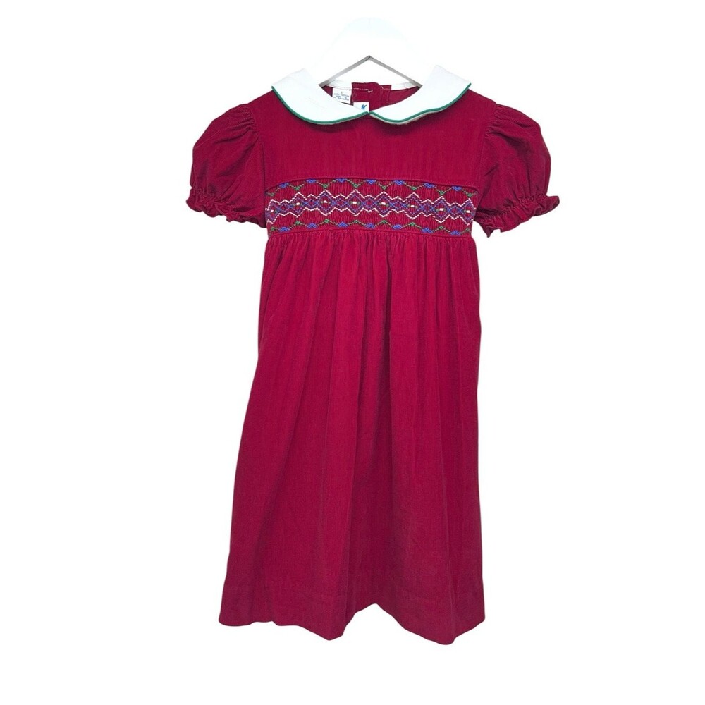 Vintage Silly Goose Hand Smocked Corduroy Dress with Peter Pan Collar Girls 5